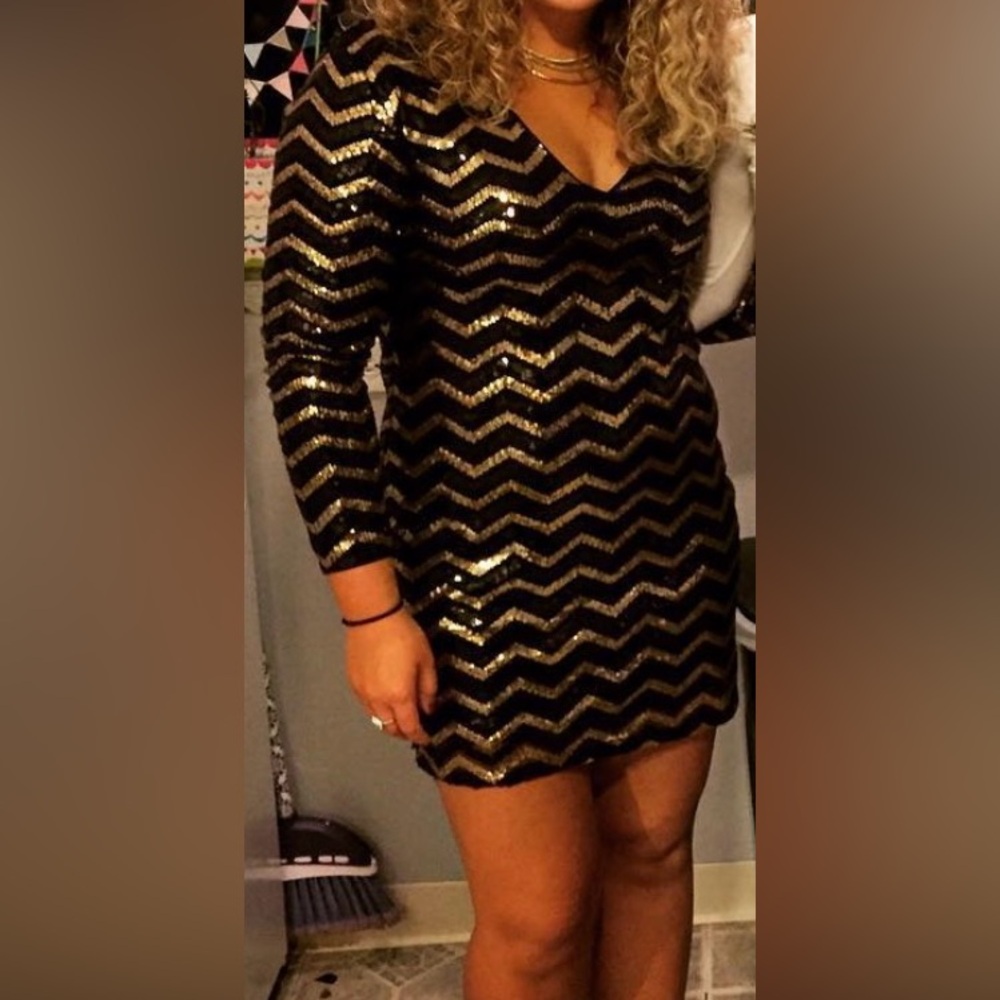 H&M Black and Gold Sequin Long Sleeve Dress